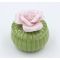43835 Шкатулка декоративная зеленая с розовым цветком из фарфора для украшений 6.2х6.2х6.3 см Вид1