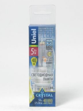 Лампа светодиодная Uniel cristal серия Led-c37p-5w/Ww/e14/Cl Alc02Sl пластик