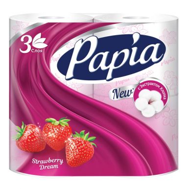 Туалетная бумага Papia Strawberry Dream ароматизированная, трехслойная, цвет: белый, 4 рулона