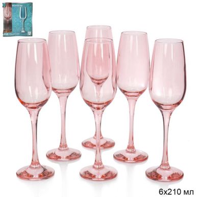 ДЕКОСТЕК набор бокалов 210мл 6шт 1717-Н7 цв.розовый