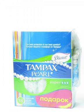 TAMPAX тампоны SuperDuo18шт+браслет Discreet Pearl