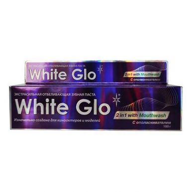 WHITE GLO паста зубная отбеливающая с антибактериальным эффектом и ополаскивателем 100г