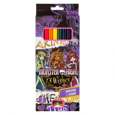 85487 Карандаши цветные "Monster High" Jumbo с точилкой, диаметр 9,5 мм, 8 цветов в картонной коробк