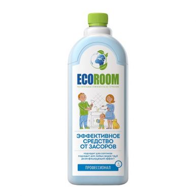 Ecoroom средство чистящее щелочное для устранения засоров, 1 л