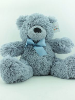 Игрушка мягкая Медведь с бантом сидит, 30х26х25 см, цвет: серо-голубой, артикул: BH4599