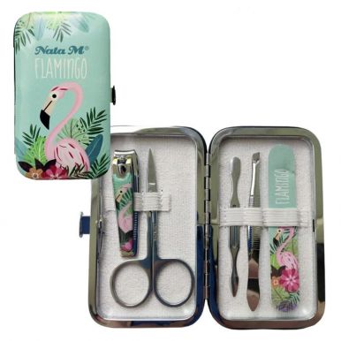 Набор д/маникюра дизайн фламинго: пилка, щипцы, шабер, клиппер, ножницы MS-1185
