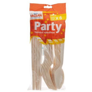 Paclan набор приборов Party Classic вилка + ложка + нож, пластиковые, цвет: кремовый, 6 шт