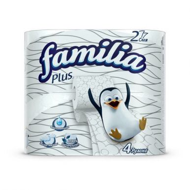 Туалетная бумага Familia Plus, двухслойная, цвет: белый, 4 рулона