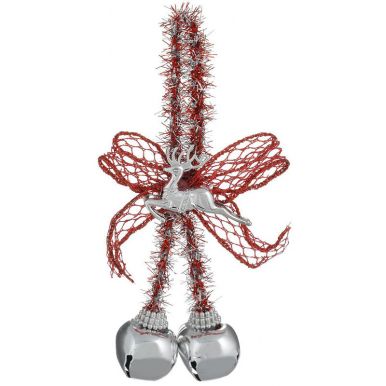 Новогоднее подвесное елочное украшение Серебряные бубенцы с серебряным оленем, 15,2 см, артикул: 38606