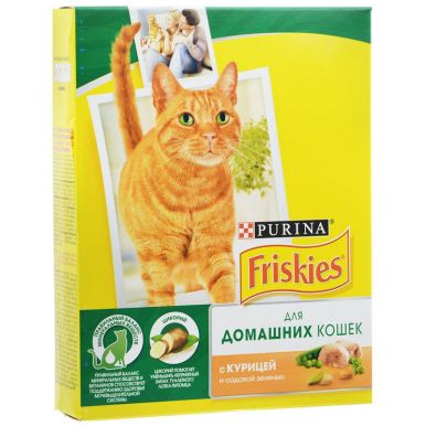 *Корм д/кошек Фрискис д/домашних кошек Курица-садовые овощи 300г сухой; 10