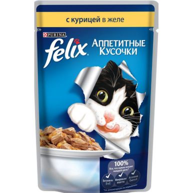 Корм для кошек Феликс курица в желе, 85 гр