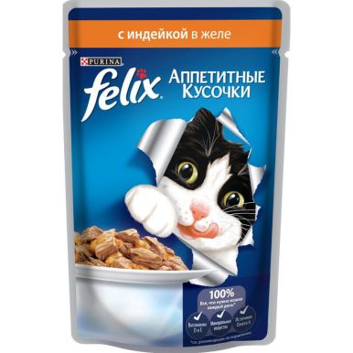 Корм для кошек Феликс индейка в желе, 85 гр