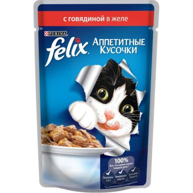 Корм для кошек Феликс говядина в желе, 85 гр