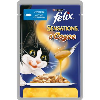 Корм для кошек Феликс Сенсейшнс с треской в соусе с томатами, 85 гр