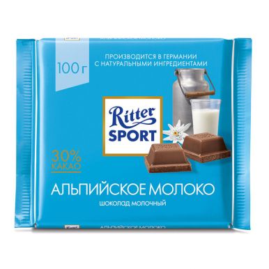 Шоколад Риттер Спорт молочный с альпийским молоком 100г;12