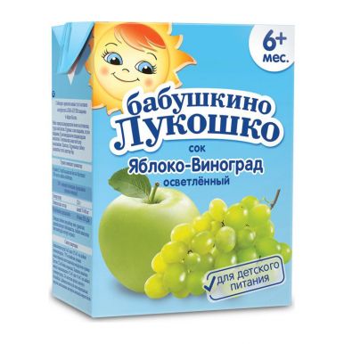 Бабушкино лукошко детское питание сок яблоко-виноград осветленный, без сахара с 6 месяцев, 200 г