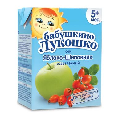 Бабушкино лукошко детское питание сок яблоко-шиповник осветленный, без сахара с 5 месяцев, 200 г