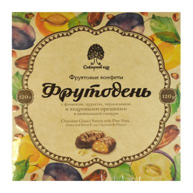 Конфеты Фруктовые с кедровыми орешками в шоколадной глазури, 120 гр
