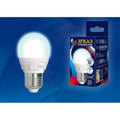 UNIEL лампа светодиодная шар матовая белый свет LED-G45 7W/NW/E27/FR PLP01WH