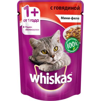 Корм для кошек Вискас мини-филе с говядиной, 85 г