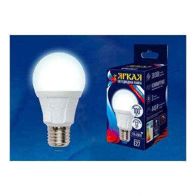 Лампа Uniel Яркая, светодиодная Led-a60 12w/Nw/E27/Fr Plp01Wh, Форма А, матовая, белый свет