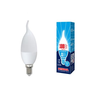 Лампа светодиодная Volpe Led-Cw37-11w/Nw/e14/Fr/Nr картон, свеча, белый, матовый
