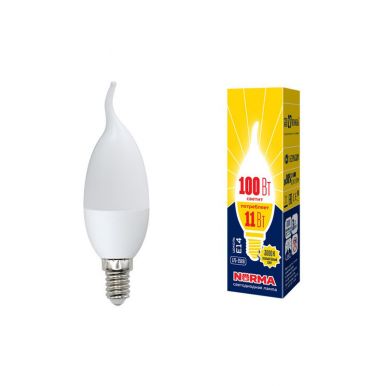 Лампа светодиодная Volpe Led-Cw37-11w/Ww/e14/Fr/Nr картон, свеча, теплый белый, матовый