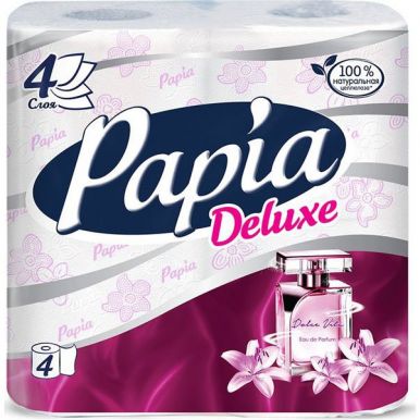 Туалетная бумага Papia Deluxe Dolce Vita ароматизированная, четырехслойная, цвет: белый, 4 рулона