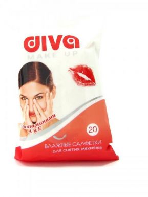 Diva №20 салфетки влажные для снятия макияжа с витаминами, артикул: 48639
