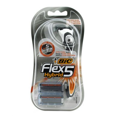 Bic станок бритвенный Flex 5 Hybrid, ручка + 2 кассеты, цвет: серый, оранжевый