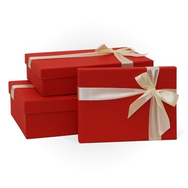 Коробка подарочная дизайн с бантом тиснение рогожка красный 21*17*11см