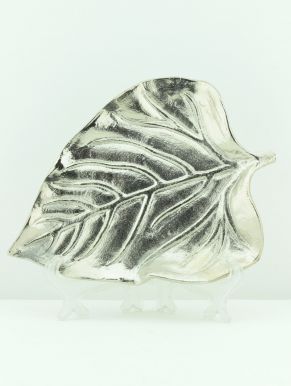 Декорация тарелка в форме листа, разм.215x160x25mm, цв.серебро A98002940