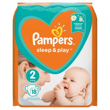 Pampers 2 подгузники Sleep & Play Mini, 18 шт (3-6кг) Стандартная упаковка