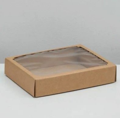 Коробка подарочная с окошком гофракартон крафт 29*23,5*6см