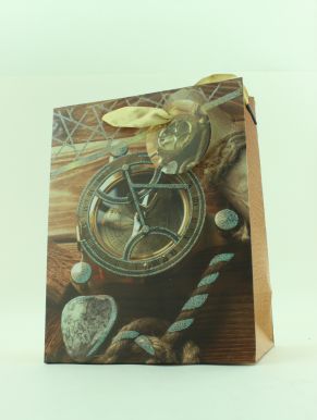 Пакет подарочный дизайн старинный компас 18*10*23см M0028S