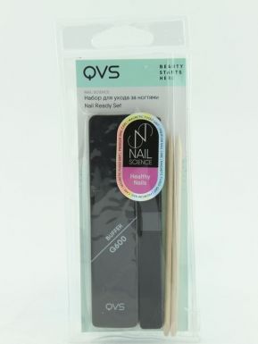 QVS набор для ухода за ногтями, мини-баф/полировка, пилки для ногтей 5 шт, палочки для кутикулы 2 шт