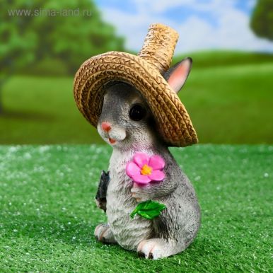 Статуэтка садовая зайка в соломенной шляпе с цветочком 12*13*21,5см 4793741