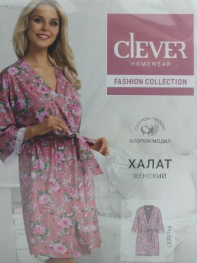 CLEVER LX29-745 Халат жен Clever (170-42-XS,светло-розовый-темно-розовый)