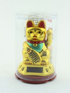 Кот Удачи Манэко-Нэко золотой 10х6 см, на солнечной батарейке