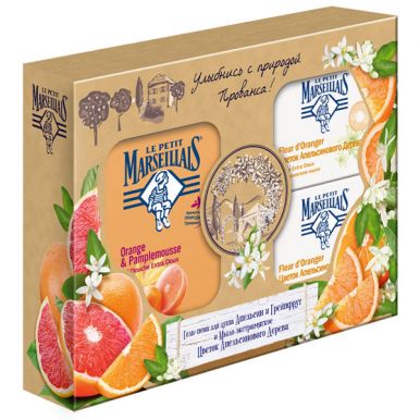 Marseillais Набор (Гель-пена для душа «Апельсин и Грейпфрут» 250 мл + мыло 2шт)_