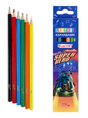 Набор цветных карандашей машины супергероев 6 цветов КЦ-2536