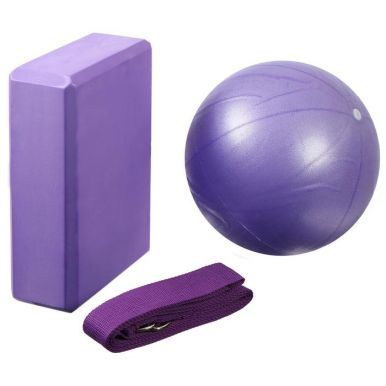 Набор для йоги (блок+ремень+мяч), цвет: фиолетовый, артикул: 2579467