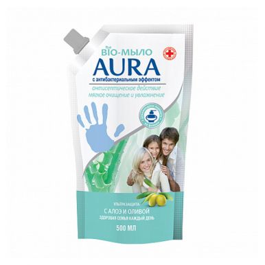 AURA BIO Мыло жидкое с антибактериальным эффектом Олива и сок Алоэ 500мл. /12
