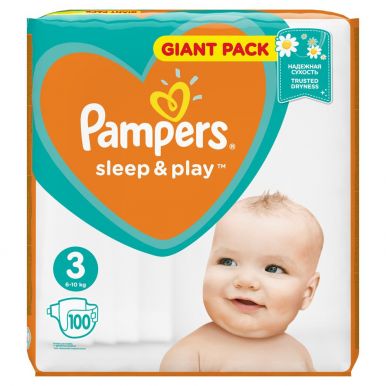 PAMPERS 3 Подгузники Sleep & Play Midi (6-10 кг) Упаковка 100