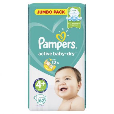 PAMPERS подгузники Active Baby 4+ MAXI PLUS 62шт (9-16кг) Джамбо упаковка