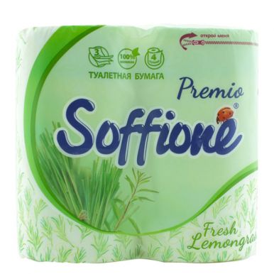Soffione туалетная бумага Премиум Фреш Лемонграсс, 3 слоя, 4 рулона