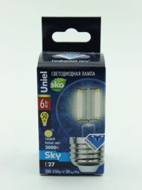 Лампа светодиодная Uniel cерия Sky шар Led-g45-6w/Ww/E27/Cl Pls02Wh
