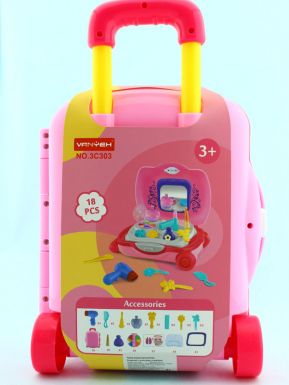 Набор игровой для девочек: Косметика+аксессуары в чемодане 24х11х33см арт.HWA1311357