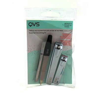 QVS набор инструментов (кусачки для маникюра, кусачки для педикюра, пилка для ногтей, пинцет для бровей