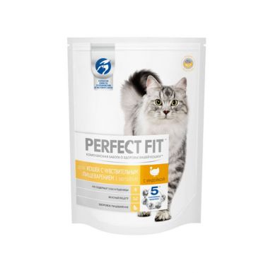 Корм для кошек Перфект Фит для чувствительного пищеварения с индейкой, 190 г, сухой